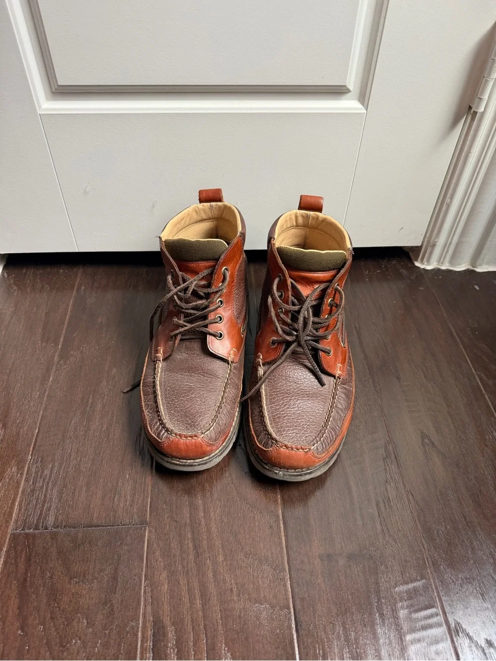 L.L. Bean Men's Two-Tone Brown and Chestnut Leather Moc Toe Boots